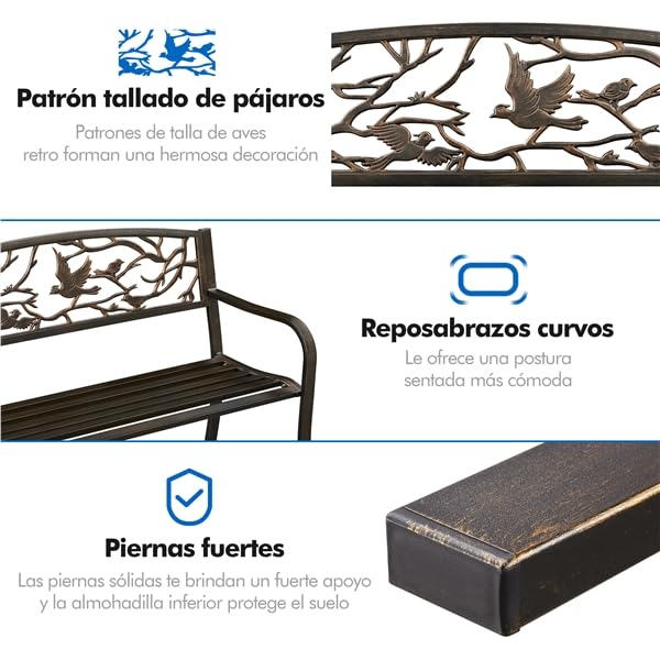 Yaheetech Banco de Jardín de 2-3 Plazas Diseño Parque Clásico Patio Terraza Exterior Asiento Estable 127x52x86 cm Bronce