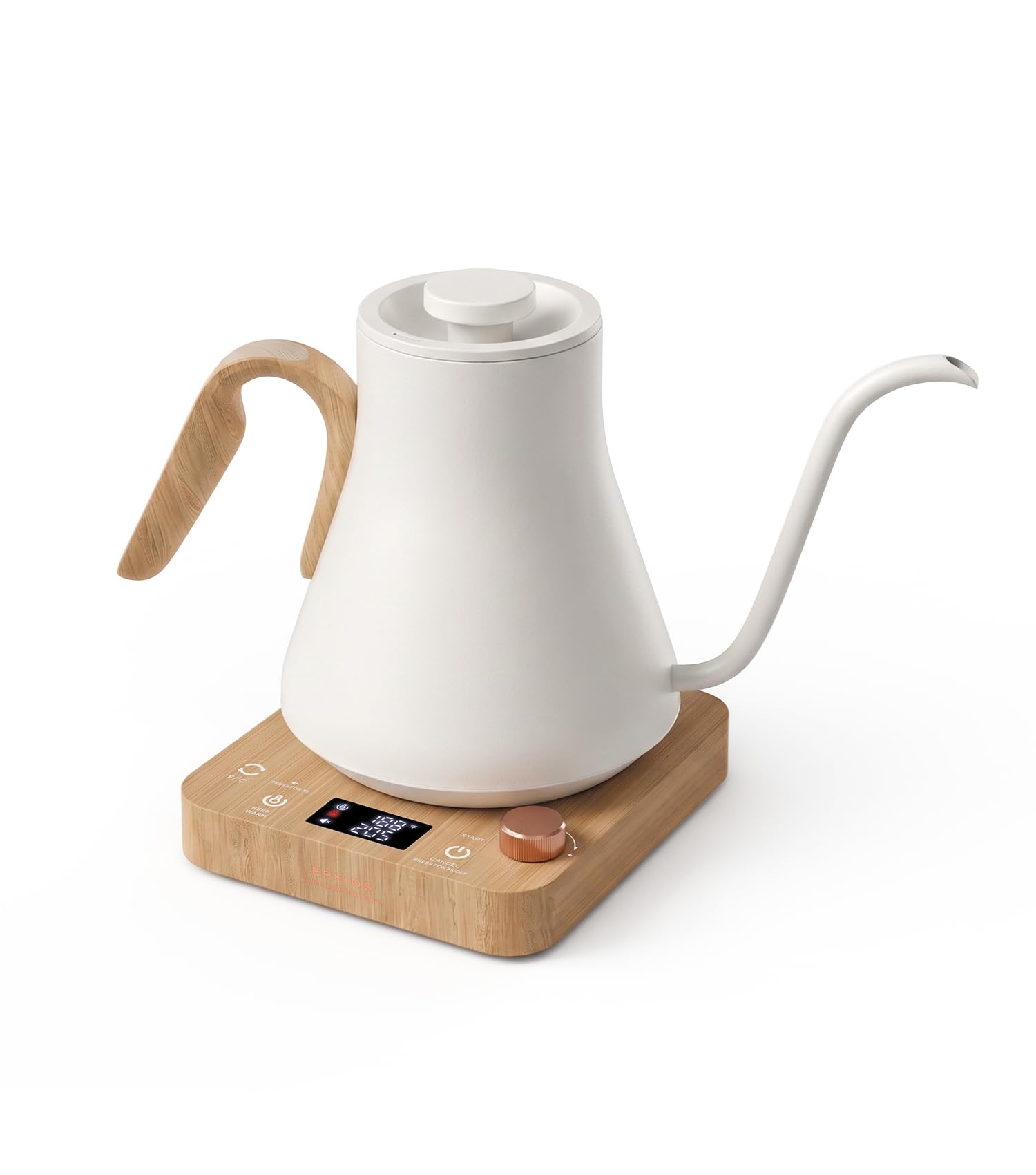 Photo 1 of Epeios Electric Kettle, Gooseneck Electric Kettle with ±1°F Temperature Control, 1200W Rapid Heating for Pour Over Coffee & Tea, 304 Stainless Steel Interior, Auto Shut-Off, 0.9L, White Walnut