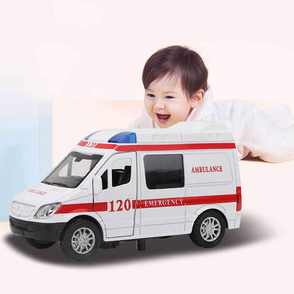 Tnfeeon Coche de Juguete de Ambulancia de Aleación a Escala 1:32, Efectos de Sonido de Luz Interactivos Mejoran Las Habilidades de Coordinación, Construcción Robusta con Bordes Lisos, Ideal para el