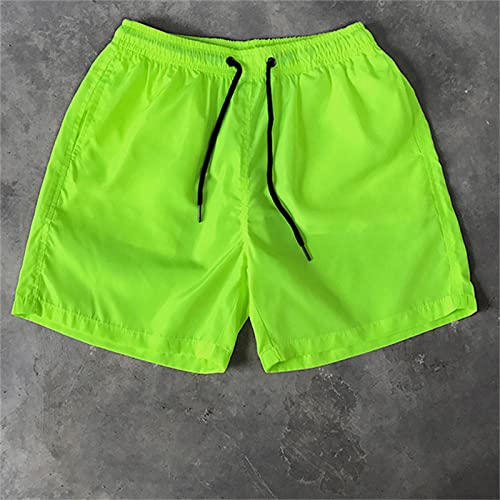Cotton Shorts Swim Shorts for Men Waterproof Elastic Waist Drawstring Pocket Swimsuits Swim Trunks 3" Inseam Beach Sport Shorts Mens Trunks Swimwear Fluorescent Green 5X2