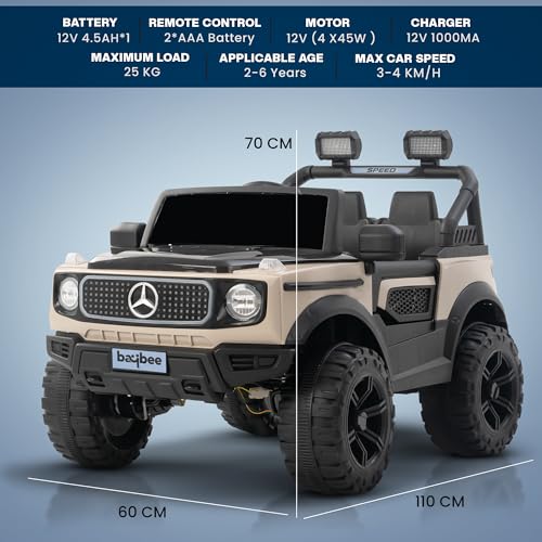 Image of Baybee Benzie 4x4 Battery Operated Jeep for Kids, Ride on Toy Kid Car with RGB Windshield Light & Music | Baby Big Battery Cars | Electric Jeep Car for Kids to Drive 2 to 6 Years (Desert)