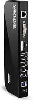 USB Docking Station Hub,WAVLINK USB 3.0 Dual HDMI Universal Laptop Dock with DVI/HDMI/LAN Port, Audio, 6 USB Ports for Windows and More -Black