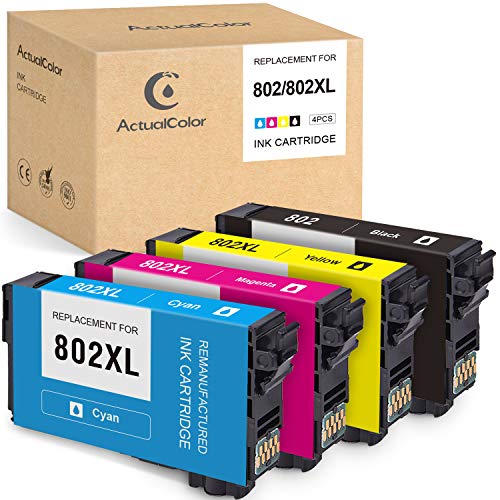 ActualColor C Remanufactured Ink Cartridge Replacement for Epson 802 802XL T802XL for Workforce Pro WF-4730 WF-4734 WF-4740 WF-4720 EC-4020 EC-4030 EC-4040 Printer Ink (Black Cyan Magenta Yellow,4P)