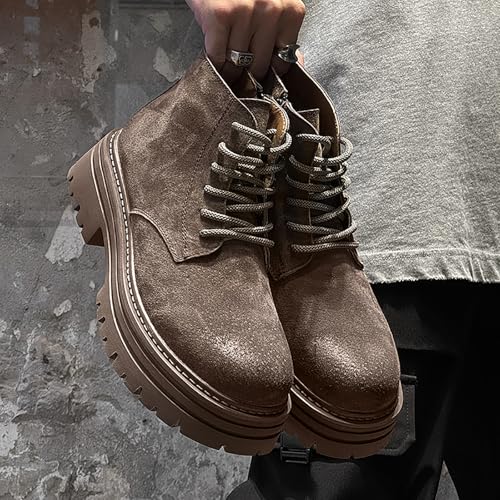 Men's Platform Chukka Boots Fashion Suede Chunky Heel Ankle Boots Casual Lace up Side Zip Lug Sole Non-Slip Motorcycle Boots3