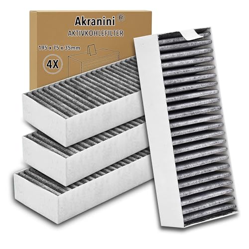 Akranini Aktivkohlefilter Set of 4 - Kompatibel mit 9001563858 9001421821 / Siemens HZ9VRCR0 Bosch HEZ9VRCR0 Neff Z821VR0 Constructa CZ9VRCR0 Gaggenau CA282111 195x75x35 mm