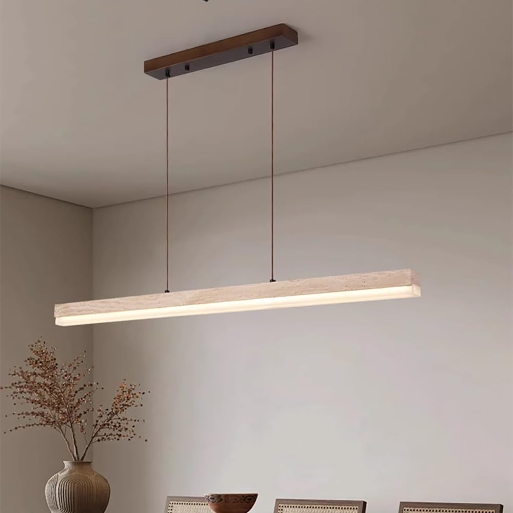 Lámpara Colgante Isla Cocina Iluminación, Luces Colgantes Lineales LED de Travertino Regulables para Comedor Oficina(Stepless)