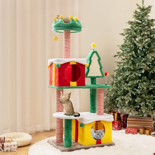 Árbol para gatos navideño de 61 pulgadas multi-niveles miniatura 2