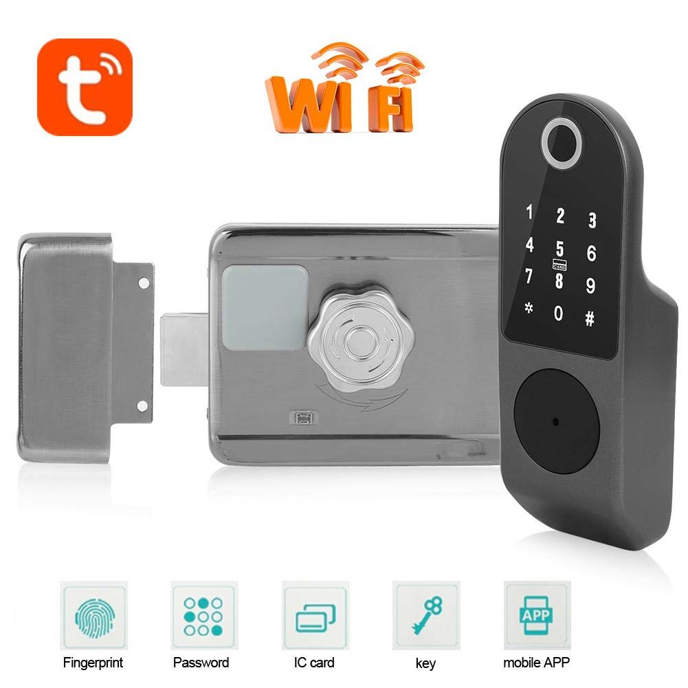 Fockety Cerradura de Puerta Inteligente remota, Cerradura de Puerta WiFi de bajo Consumo de energía, Huella Digital, contraseña, Tarjeta IC para Oficina en casa