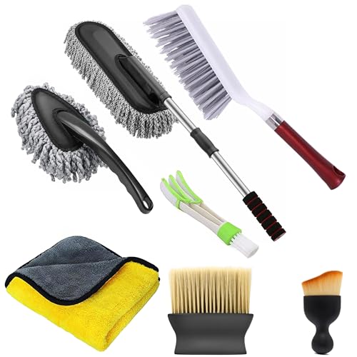 Image of OTO2EYE 5 PCs Microfiber Car Duster with Long Handle Car Cleaning Brush Exteriror and Interiror Car Cleaning Cloth Car Ac Vent Cleaner Brush for Car, Motorbike, SUVs Car Cleaning Kit (Combo 7)