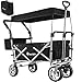 Tectake 800800 Chariot de Jardin à Main Pliable Remorque Transport 4 Roues Max 80 Kg Toit Amovible + Sac de Rangement – Diverses Couleurs (Noir)