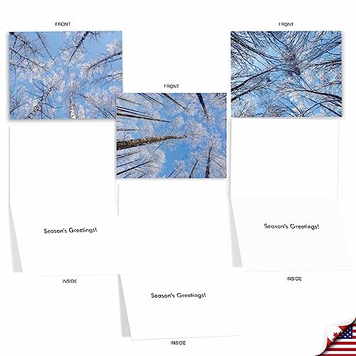 Image of The Best Card Company - 10 Holiday Note Cards for Christmas - Festive Bulk Assortment, Boxed Notecards with Envelopes (4 x 5.12 Inch) - Snow Tops M10017XS