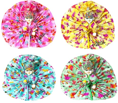 Image of Partish Laddu Gopal Summer Dress with Pagdi (Pack of 4) l Ladoo Gopal Cotton Dress l Kanha Ji Poshak Size 0 1 2 3 4 5 6 (G, Size 2)
