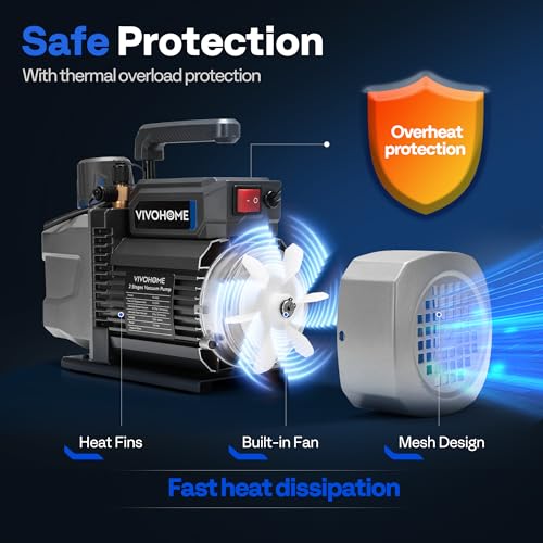 Image of VIVOHOME 3 /4 HP 7.2 CFM 2 Stage A2L HVAC Vacuum Pump, Sparkless Motor for R32 R1234yf R454B R134a R22 R410a Systems, Auto AC Vacuum Pump for Air Conditioner Resin Degassing with Oil Bottle