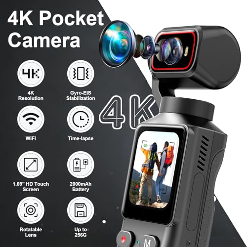Image of 4K Handheld Vlogging Camera, WiFi Pocket Action Camera, Anti-Shake Body Cam