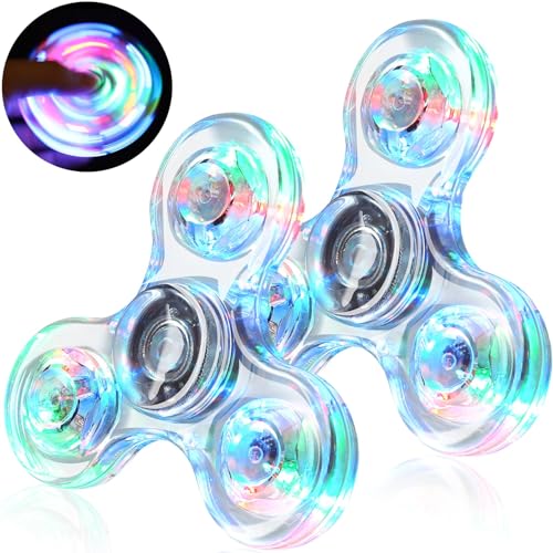 SCIONE 2 pcs Fidget Spinner LED Cristal Hand Spinner Lumineux Jouet Sensoriel Fidget Toys Anti Stress ADHD pour Enfants Adultes Halloween Noël Blanc