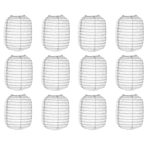 12 Pieces Chinese Paper Lanterns Hanging White Hollow Out Lanterns 6 x 8 Inch Asia Japanese Lantern Lamps for Home Outdoor Classroom Decorations (Oval Shaped without LED-White)