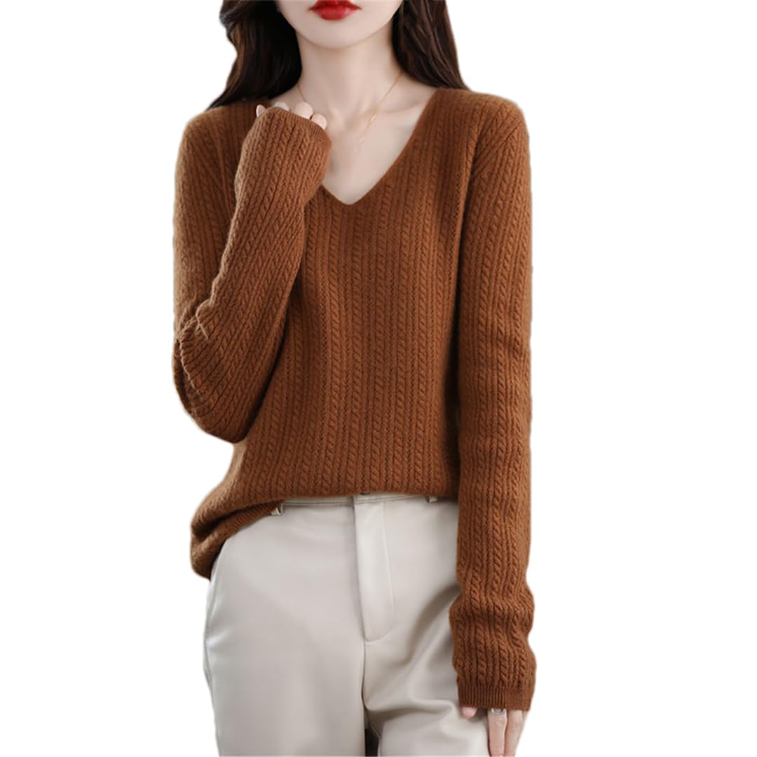 Vogrtcc Damski sweter z dekoltem w serek z długim rękawem dzianinowy sweter damski top