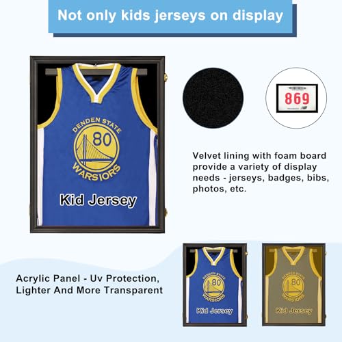 Image of Jinchuan Jersey Frame Display Case Large Frames Shadow Box Lockable with UV Protection for Baseball Basketball Football Soccer Hockey Sport Shirt Black