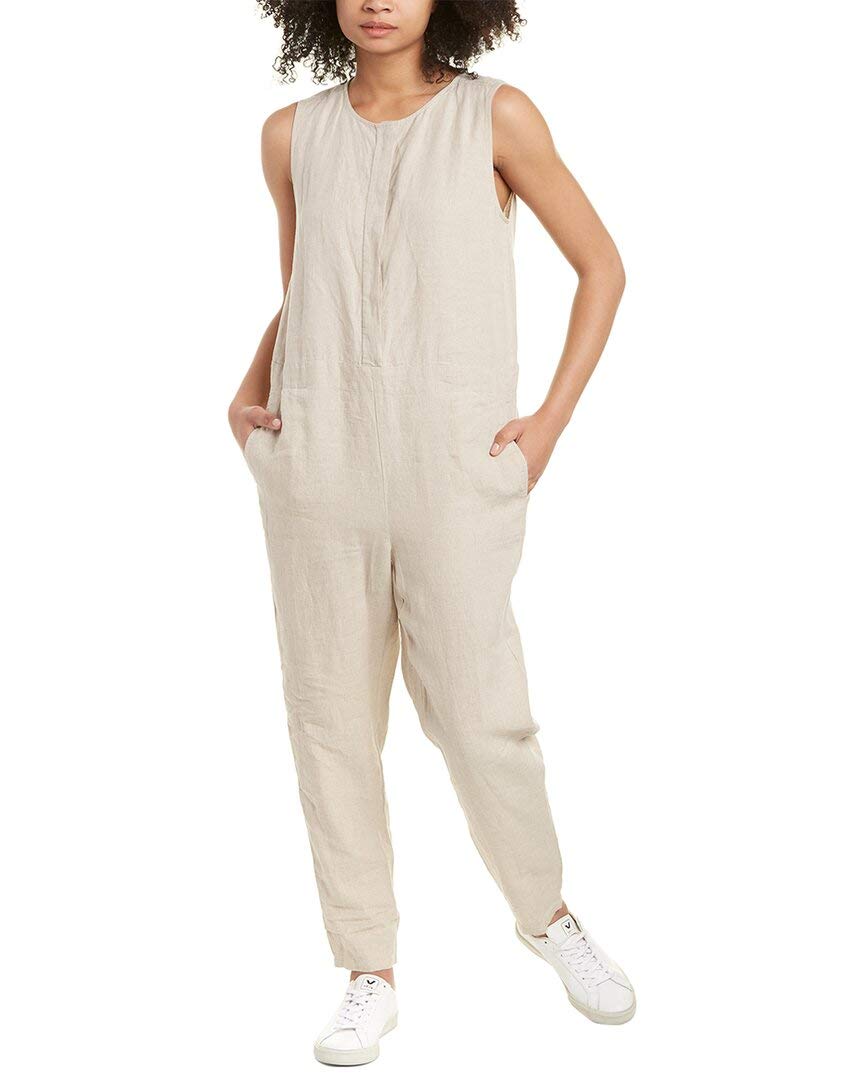 Eileen FisherEileen Fisher Womens Linen Sleeveless Jumpsuit Beige