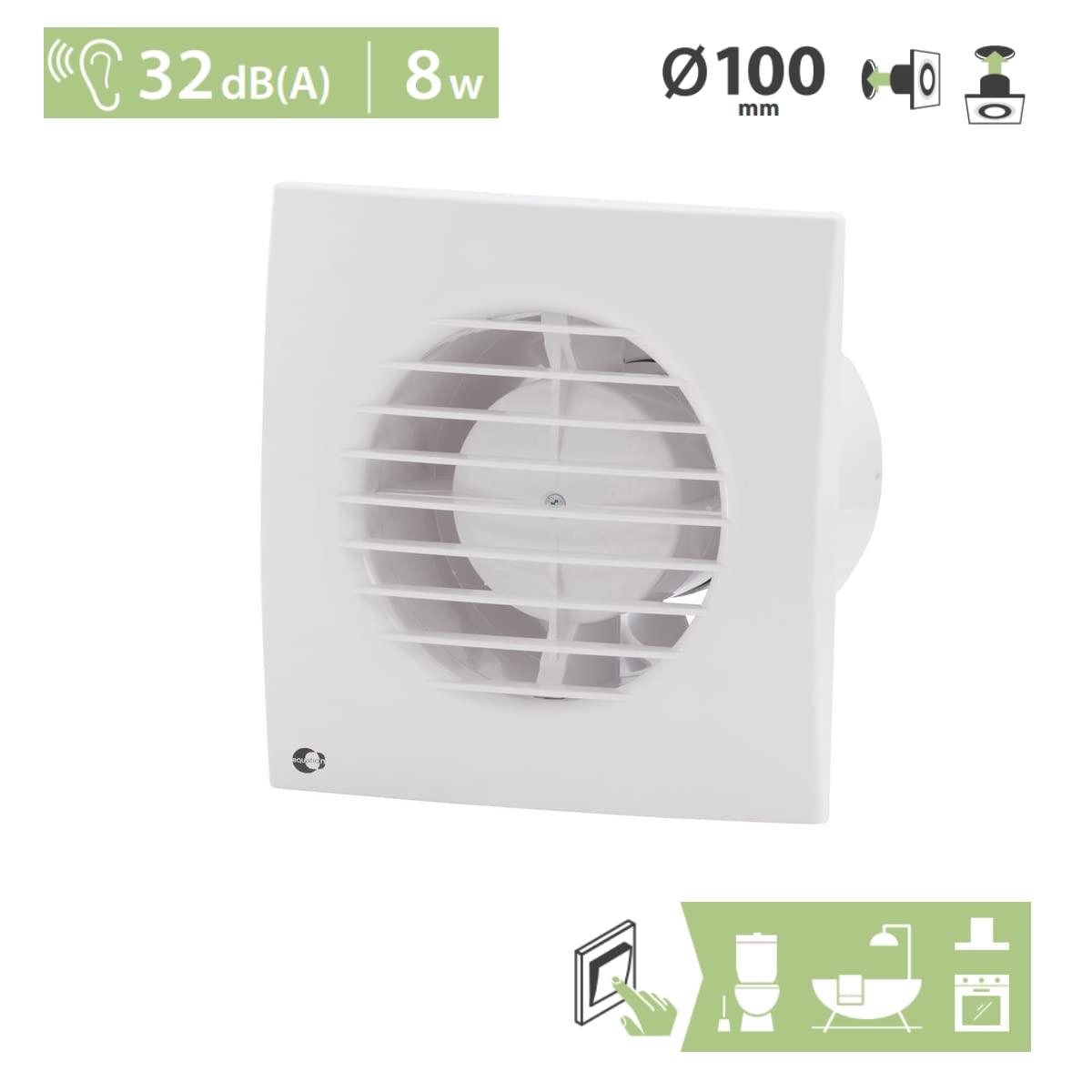 Stille Afvoerventilator 100 mm voor Badkamer en Toilet - 10 W, 95 m³/u Stille Afvoerventilator 100 mm voor Badkamer en Toilet - 10 W, 95 m³/u