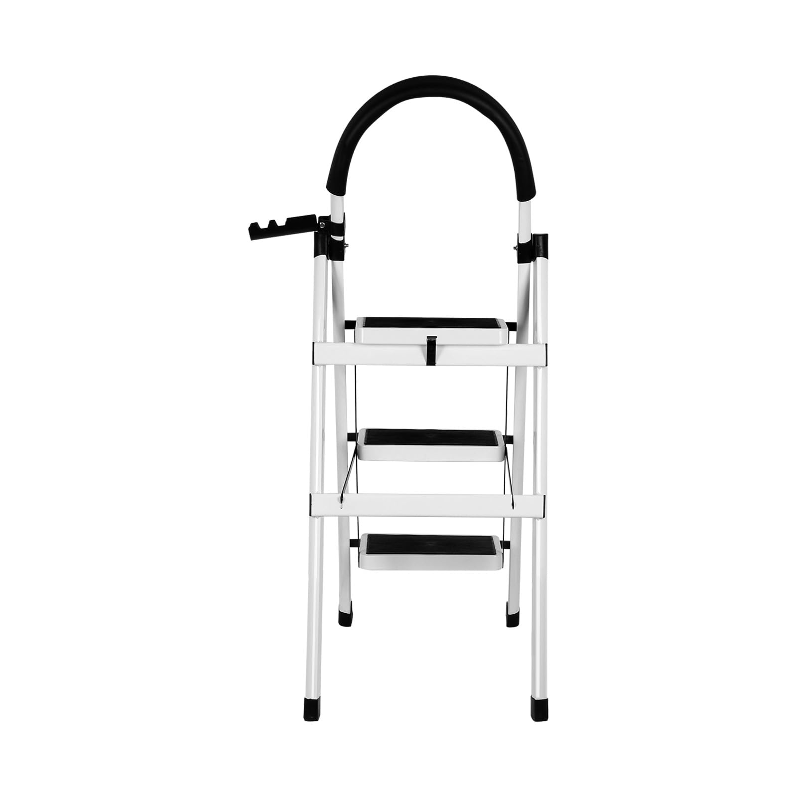 Escabeau Pliant 3/4/5 Marches, échelle Pliable Portable, Structure en Acier avec Pieds Antidérapants, Capacité de Charge Maximale 180kg, 104 x 57 x 41,5 cm – 3 étapes (Blanc)