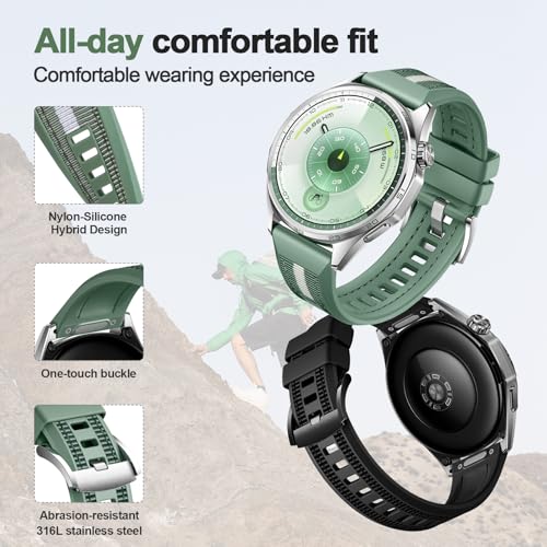 Image of One Click 22mm Strap Compatible with Huawei Watch GT6 Pro GT 6 46mm Band Nylon Silicone Replacement GT5 GT4 Strap Compatible with Garmin Venu 4 Bands 45mm,GTR 4,Bip 6,Vivoactive 4