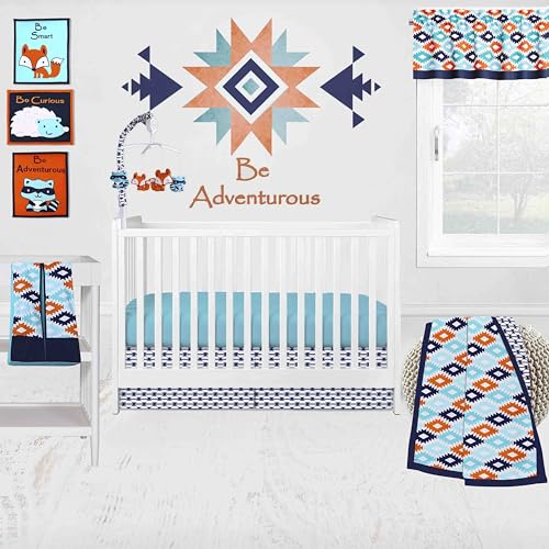 Bacati - Aztec Print Liam Aqua Orange Navy 10 pc Crib Bedding Set with 2 Crib Fitted Sheets