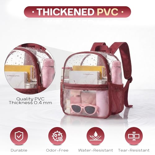 Image of Oraben Clear Backpack Stadium Approved, Small Stadium Bag 12 x 6 x 11 in | 0.4mm Thick PVC, Durable Material,Clear Bag with 2 Side Pockets,Great for Park, Festivals, Sporting Events and Daily Use