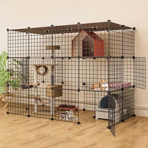 猫のケージ屋内、猫の囲いDIY取り外し可能な金属ワイヤー子猫ケージペット猫犬小屋の家、子猫の小動物のためのドア、1?3匹の猫用の大きな運動スペース(サイズ:147x75x109) FANDIAO