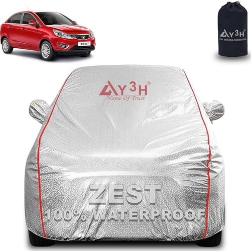 Image of 100% Waterproof Car Cover Compatible with Tata Zest | All Weather, Dust Proof, UV Protective with Mirror Pocket (Silver Magic)