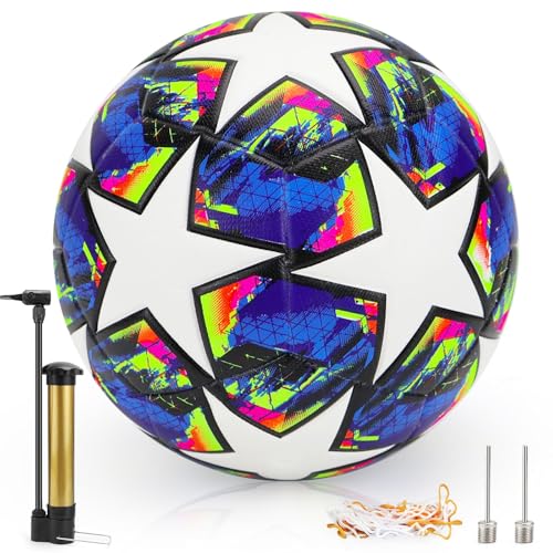 QGGTQG Championsleague Ball, Fußball Größe 5 mit Pumpe, Sport Training League Fußball, Fußballliebhaber Geburtstagsgeschenk, für Normale Spiel- und Trainingsbälle QGGTQG Championsleague Ball, Fußball Größe 5 mit Pumpe, Sport Training League Fußball, Fußballliebhaber Geburtstagsgeschenk, für Normale Spiel- und Trainingsbälle