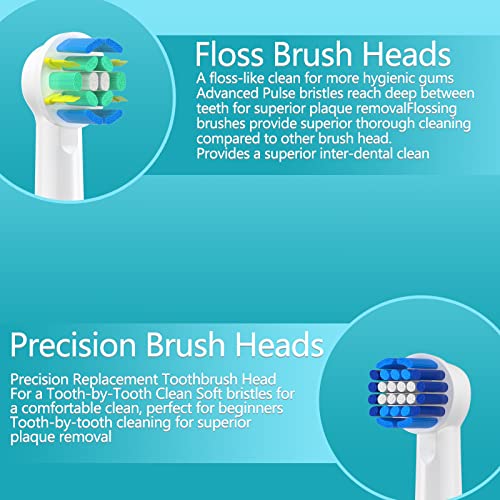 Image of KHBD 16 Pack Replacement Heads for Oral B Braun- Includes 4 Sensitive Brush, 4 Precision Brush, 4 Deep Cleaning, 4 Floss Cleaning Toothbrush Heads