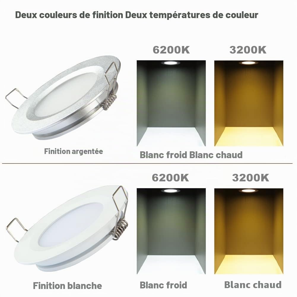 acegoo Lot de 4 Spot LED Encastrable 12V Extra Plat Dimmable Camping-car Bateau Encastré Blanc 3W 3200K Blanc chaud pour Meuble Van Salle de Bain