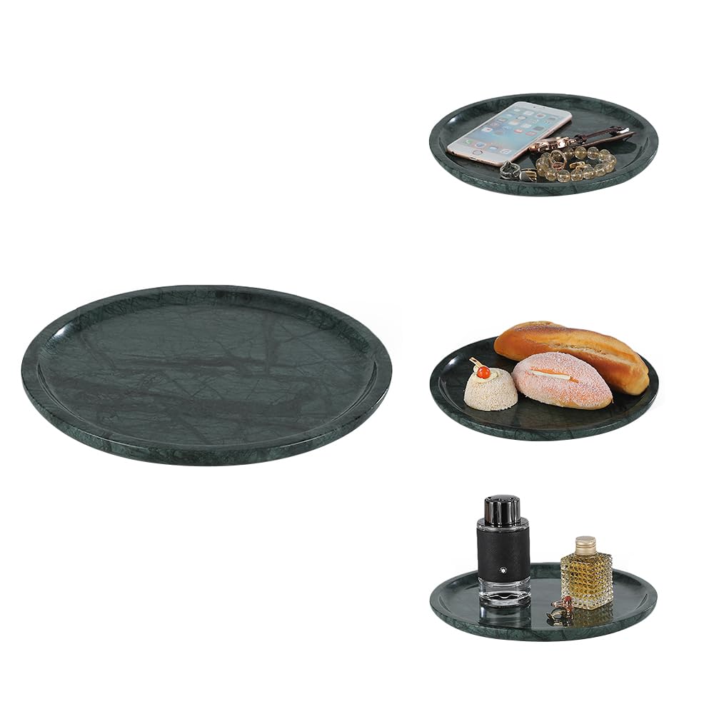 Bandeja de almacenamiento de mármol natural de lujo, mármol genuino para decoración del hogar, bandeja de piedra para baño/cocina/tocador, sin resina (10 pulgadas, verde) 8
