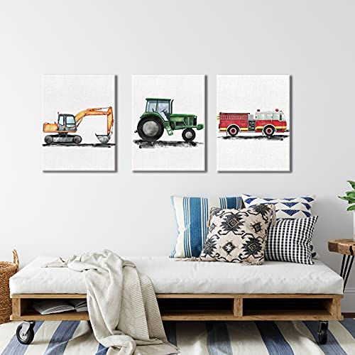 Dolimifa Construction Vehicle Wall Art Decor Set Of 3 Watercolor Truck Canvas Painting Pictures Framed Fire Truck Dump Truck Canvas Prints Ready To Hang For Home Nursery Decor thumb #3