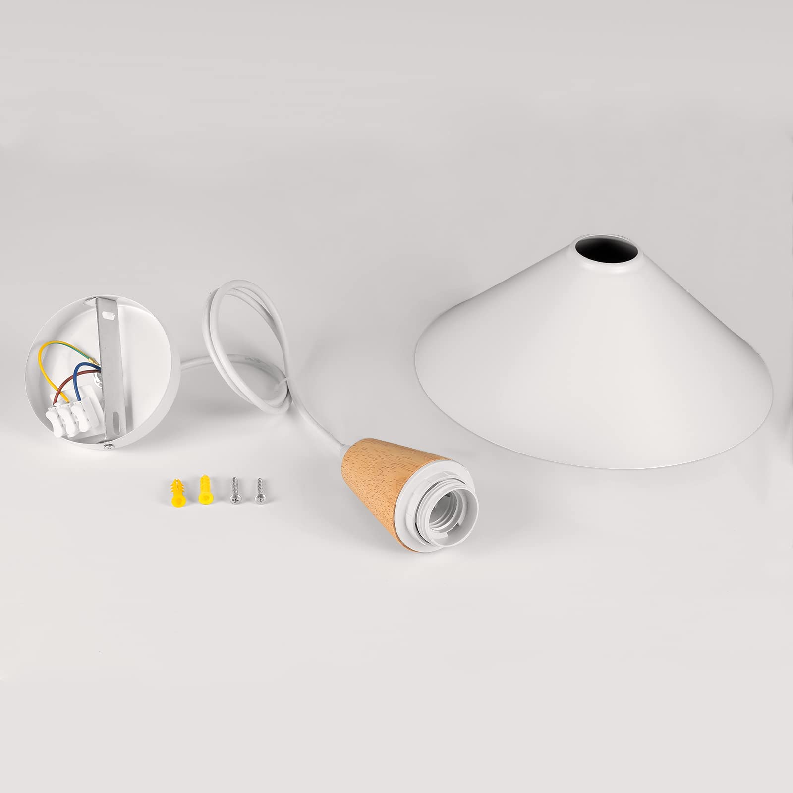 2 Pezzi Lampadario a Sospensione Moderno E27 Lampadari Industriale Ø25cm Paralume Metallo Lampade a sospensione Legno per Cucina Sala da Pranzo Sala Caffè, Bianco
