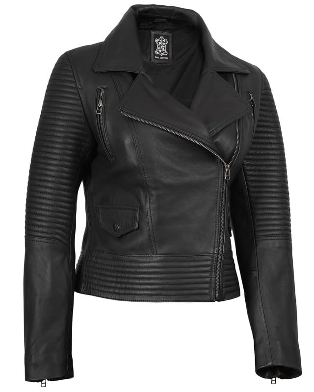 Image of Blingsoul Womens Real Leather Jacket - Asymmetrical Leather Jackets for Women