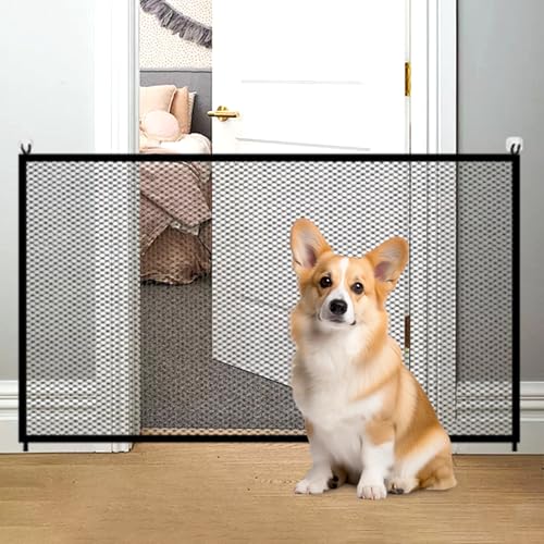 2 Stück Türgitter Katze 110x72 cm Türschutzgitter Ohne Bohren Katze, Hundetürgitter mit 8 Klebehaken, Treppenschutzgitter Hund Hundebarrieren, Türgitter für Hunde Katzen für Treppen, Korridore, Küchen