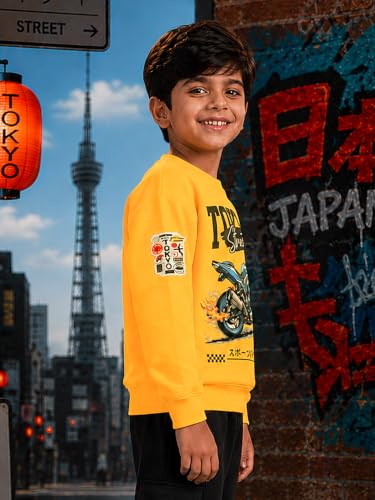 Image of KiddoPanti Boys Solid Round Neck Full Sleeve Fleece Sweatshirt | 60% Cotton 40% Polyester | Soft Warm Winter Pullover | Ribbed Cuffs & Hem | Casual Winter Sweatshirt for Kids
