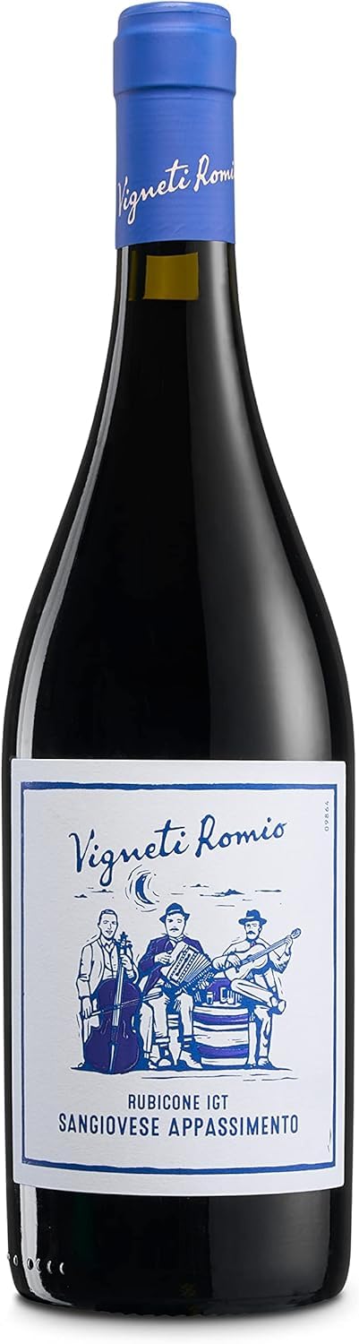 Vigneti Romio Sangiovese Rubicone IGT Appassimento, Vollmundiger Rotwein mit Fruchtigen Noten, 14,5 % Vol., Karton mit 6 Flaschen mit jeweils 750 ml