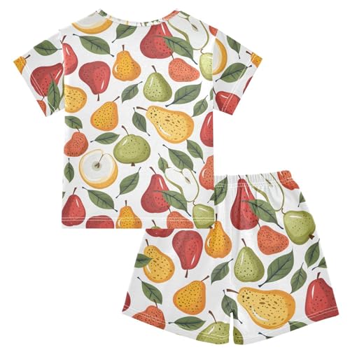 ALAZA Colorful Tropical Fruit Pear Leaves Pajamas Short Sleeve 2 Piece Sleepwear Top and Bottom Pajama Set Unisex2