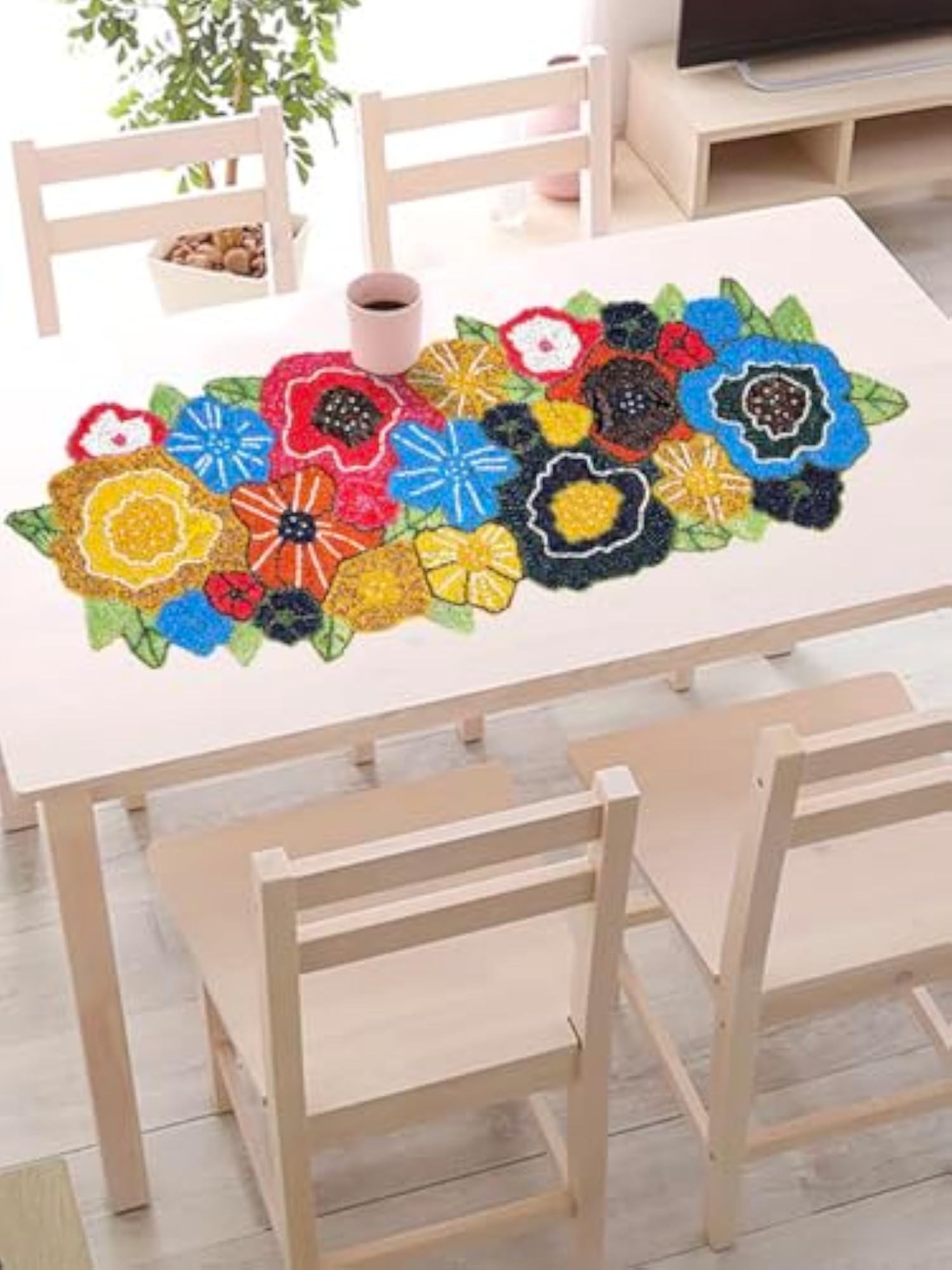 Beaded Dinning Table Runner Multicolour Floral Pattern