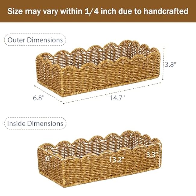 Scalloped Basket Toilet Organizer£ºCompact Moisture-resistant Storage for Tank & Nursery - Elegant Boho Handwoven Decor