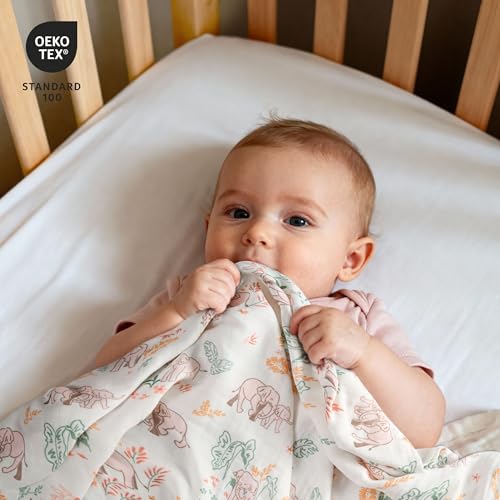 Image of GLLQUEN BABY Muslin Swaddle Blankets 4Pk Receiving Blanket Large 35 inch x 40 inch | Soft Cotton Baby Blankets for Girls Boys Breathable Nursery Swaddles for Newborns, Baby Essentials Shower Gift, Pink Elephant