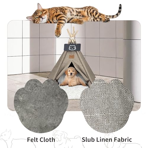 Meowmellow Tipi Zelt für Haustiere Hundezelt Katzenzelt mit Plüschkissen Haustierzelte Häuser für Katzen und Hunde Hundehöhle und Haustierhäuser Wegklappen Haustier Zelt Möbel 60x60x70cm