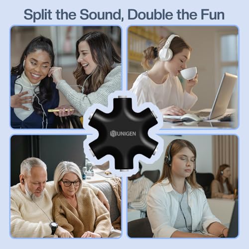 Image of UNIGEN Headphone Splitter,1 Male to 5 Port Female 3.5 mm Audio Headphone Stereo Audio Headset Adapter, Earbuds Earphones Plug 5 Way 1 Male to 4 Female Splitter with 3.5mm Stereo Cable