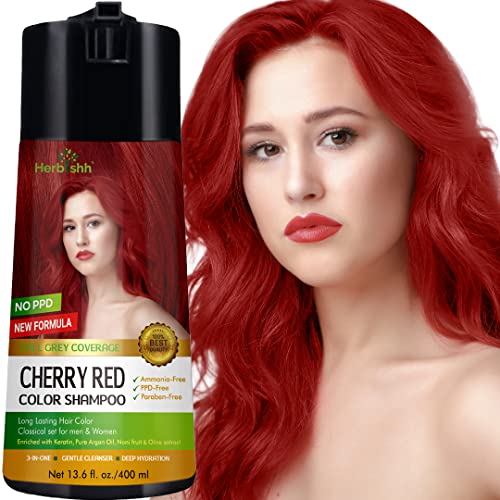 Image of Herbishh Hair Dye Shampoo 3 in 1 Hair Color Shampoo for Women & Men for Gray Hair Coverage for Instant coloring Champu Para Canas Mujer PPD Free (Cherry Red)