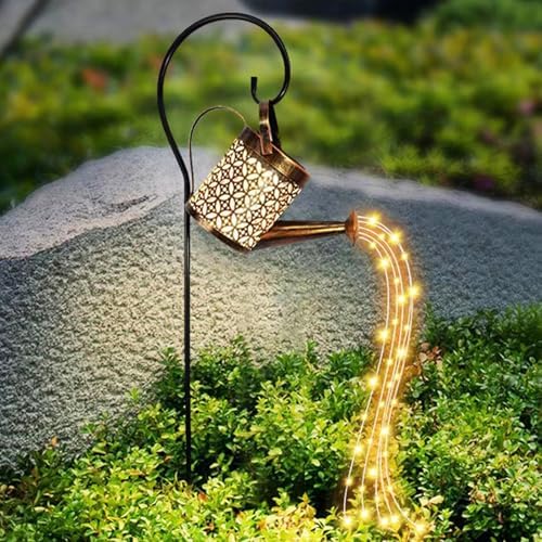Yinhamnl Solar Watering Can with Lights - Outdoor Garden Decor, Waterproof Hanging Lantern Landscape Lights for Yard, Patio, Pathway - Solar Lights Outdoor, iron