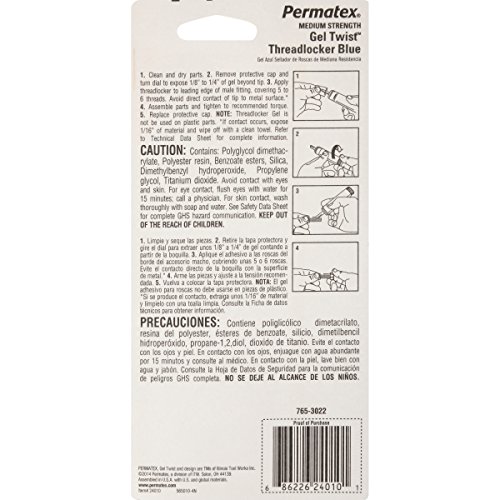 Image of Permatex 24010-6PK Medium Strength Threadlocker Blue Gel, 10 g Gel Twist Applicator (Pack of 6)