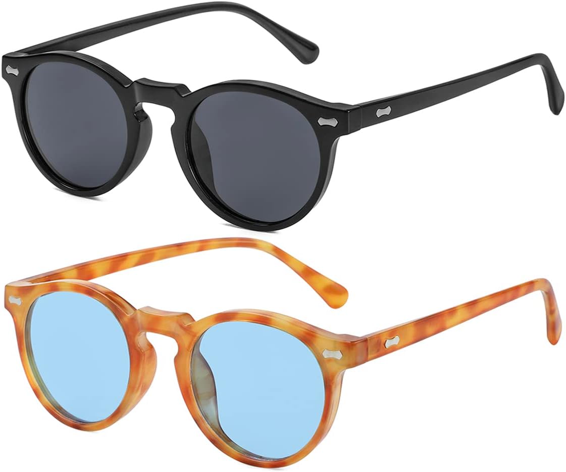 Gleyemor Vintage Polarized Sunglasses for Men Round Sunglasses UV400 Protection Retro Hand-crafted Acetate Frame